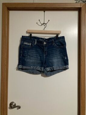 Angels Mid/Dark Blue Roll-Cuff Denim Shorts